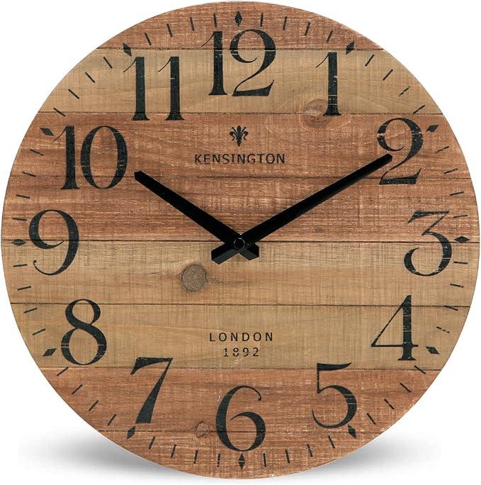 Rustic Farmhouse Wood Wall Clock - 12 Inch Battery Operated Silent Non Ticking Distressed Wooden Shiplap Clock for Kitchen, Living Room, Bedroom, Bathroom