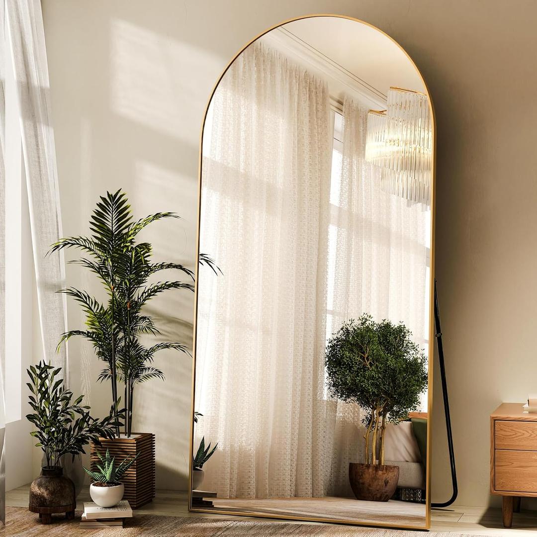 HARRITPURE 76"x34" Arched Full Length Mirror Free Standing Leaning Mirror Hanging Mounted Mirror Aluminum Frame Modern Simple Home Decor for Living Room Bedroom Cloakroom, Gold