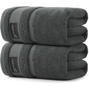 REDKISS 2 Pack Large Bath Towels Set, 100% Cotton, 31x63 in, Heavyweight 760G, Highly Absorbent & Quick Dry, Super Soft Luxury Towels for Bathroom,Hotel Collection - Dark Gray