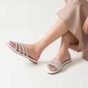 Women's Sandals Rhinestone Strappy Slides With Soft Memory Foam Insole, Dressy Open Toe Beach Slippers Flats for Summer (8, White)