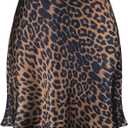 Women's Satin Mini Skirt Leopard Print High Waist Elastic Y2k Cute Silk Short Skirts for Women (Leopard Brown 02) S