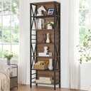 HOMISSUE Tall Bookshelf, 7-Tier Book Shelf, Rustic Wood Metal Bookshelves and Bookcases, Freestanding and Industrial Open Bookcase for Home Office, Living Room and Bedroom, Vintage Brown