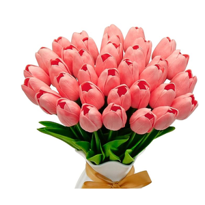 36 PCS White Tulips Artificial Flowers 13" PU Fake Flowers for Wedding Home Decor (Pink)
