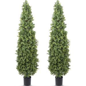 Artificial Boxwood Topiary Tree 4FT Fake Topiary Tree Faux Potted Topiary Plant for Porch Home Garden Decor 2Pack