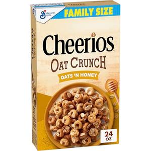 Cheerios Oat Crunch Oats 'N Honey Breakfast Cereal, Made with Whole Grain, Family Size, 24 oz, Pack Of 2 BBD: 11NOV2026
