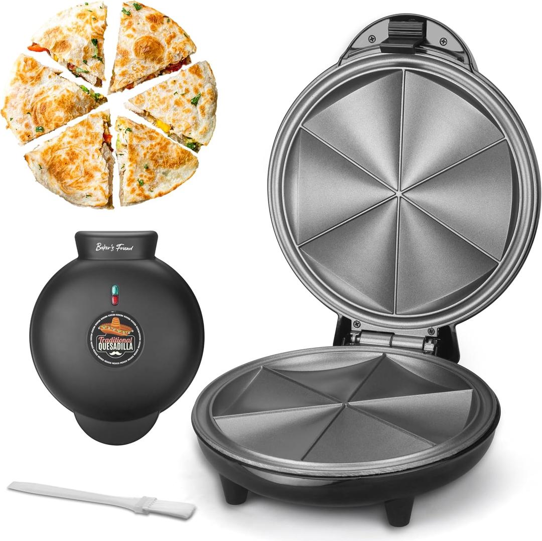Baker's Friend Electric Quesadilla Maker with Extra Stuffing Design, 9.5 Inch with Easy Slice 6 Wedge, Non Stick Surface, Non-Slip Feet, Grilled Cheese Maker Machine, Graphite Black Baker's Friend Electric Quesadilla Maker with Extra Stuffing Design, 9.5 Inch with Easy Slice 6 Wedge, Non Stick Surface, Non-Slip Feet, Grilled Cheese Maker Machine, Graphite Black
