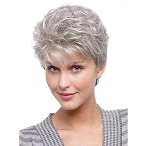 Nicetobuy Umeet Short Fluffy Curly Wavy Hair Natural Grey Synthetic Wigs With Bangs for Women With Wig Cap