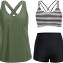 Holipick 3 Piece Tankini Swimsuits for Women Tummy Control Bathing Suits Swim Tank Top with Bra Boy Shorts Teen Swimwear 2026, XXL