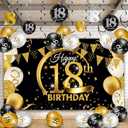 58 Pcs Happy 18th Birthday Party Decorations Kit Black Gold Glitter Happy 18th Birthday Backdrop Banner Three Color Balloon Hanging Swirls for Men Women Party Decorations Supplies