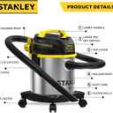 STANLEY 3 Gallon Wet Dry Vacuum, Powerful 4 Peak HP Motor, Portable Stainless Steel 3 in 1 Multifunctional Shop Vacuum with Blower, Model: SL18136