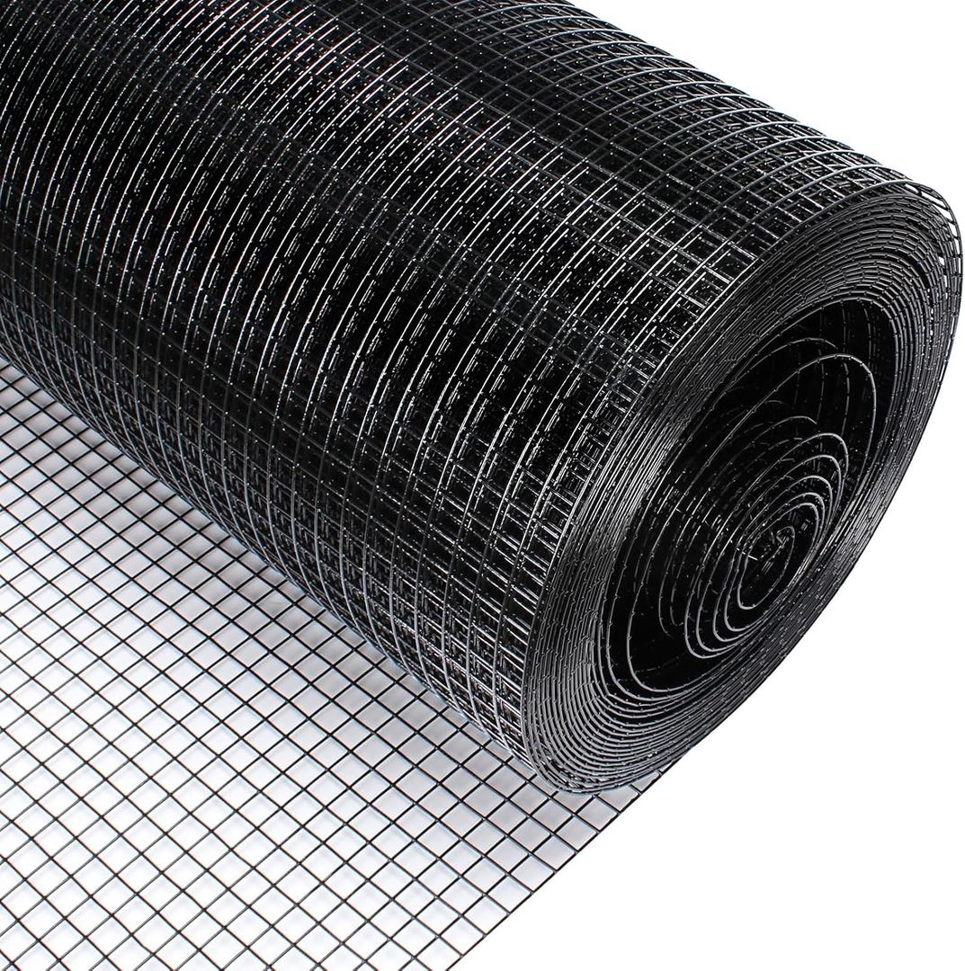 Rengue Black Hardware Cloth 1/ 2 Inch 48 in x 100 ft 19 Gauge, PVC Coating Wire Mesh Rolls Vinyl Coated Welded Chicken Wire Fencing for Poultry Netting Fencing Wire Fence, Black