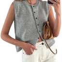 PRETTYGARDEN Sweater Vest Tops for Women 2026 Lightweight Summer Cardigan Sleeveless Button Up Knit Casual Spring Clothes (Grey,XX-Large) (Gray, XXL)