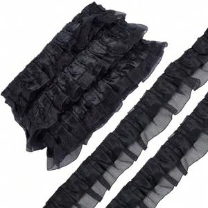 GORGECRAFT 11 YardsLace Ribbon Pleated Lace Edge Trim Black Ruffle Chiffon Edging Trimmings Tulle Fabric for Cloth Applique Embellishment DIY Sewing Crafts M