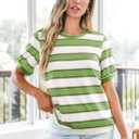 Dokotoo Womens Summer Tops 2026 Striped Color Block Short Sleeve Fashion T-Shirts Crewneck Casual Loose Basic Tee Blouses (Green, M)