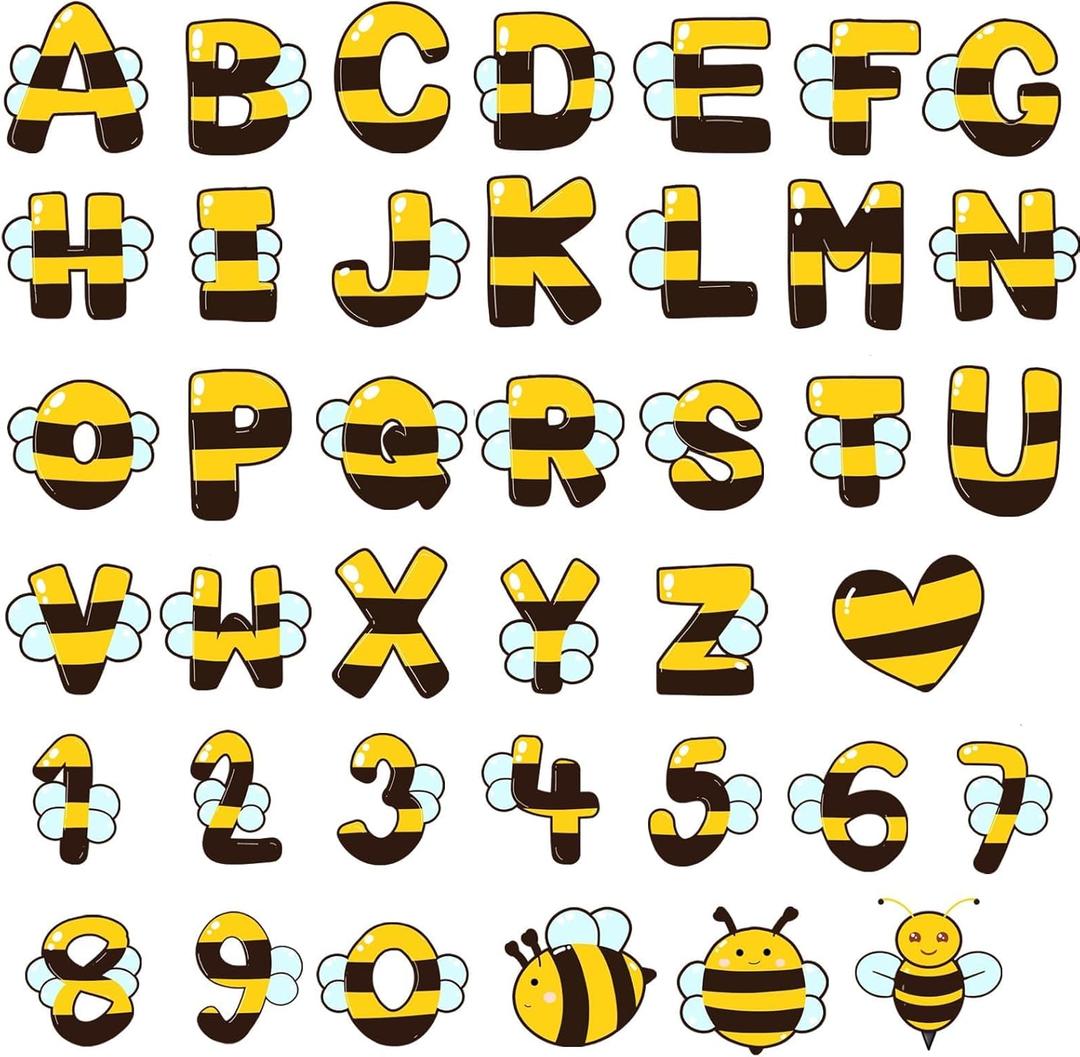 192 Pcs Bee Bulletin Board Decoration Letters Numbers Alphabet Cutouts Spring Bee Letters Combo Pack Set Honeybee Bulletin Board Letters for Home School Classroom Party Favor