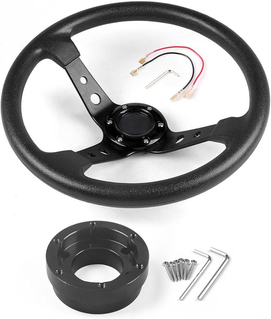 14inch 350mm PU Leather Car Racing Steering Wheel black With Adapter Plate 70mm PCD For Logitech G29 G920 G923 For Racing Game (black+black)