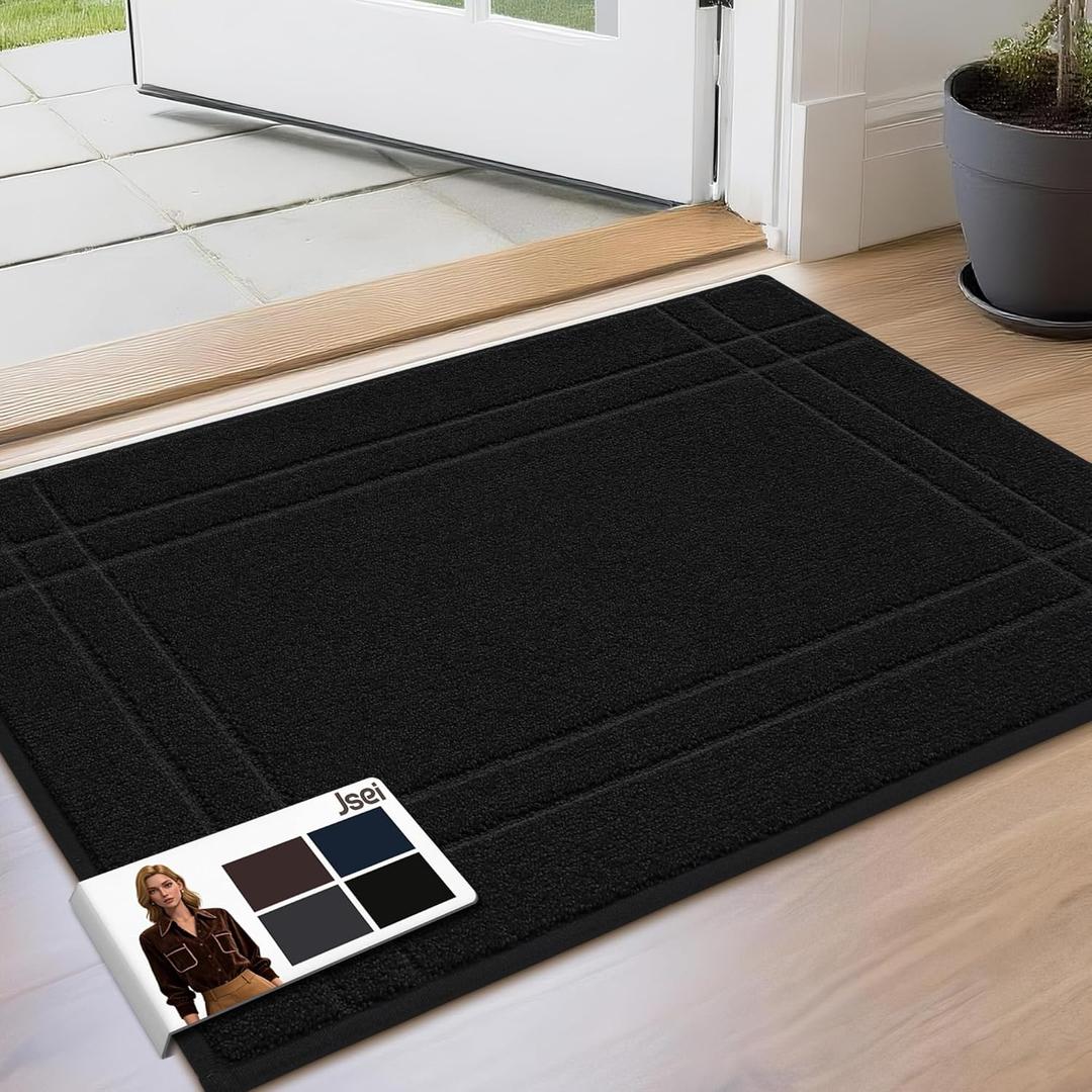 JSEI Entryway Rugs Doormat 20"x32", NonSlip Dirt Trapper Door Mats Indoor, Washable Absorbent and Stain Resist Welcome Floor Mat for Front Door, Dog Door Mat, Muddy Wet Shoes & Paws, Dark Grey