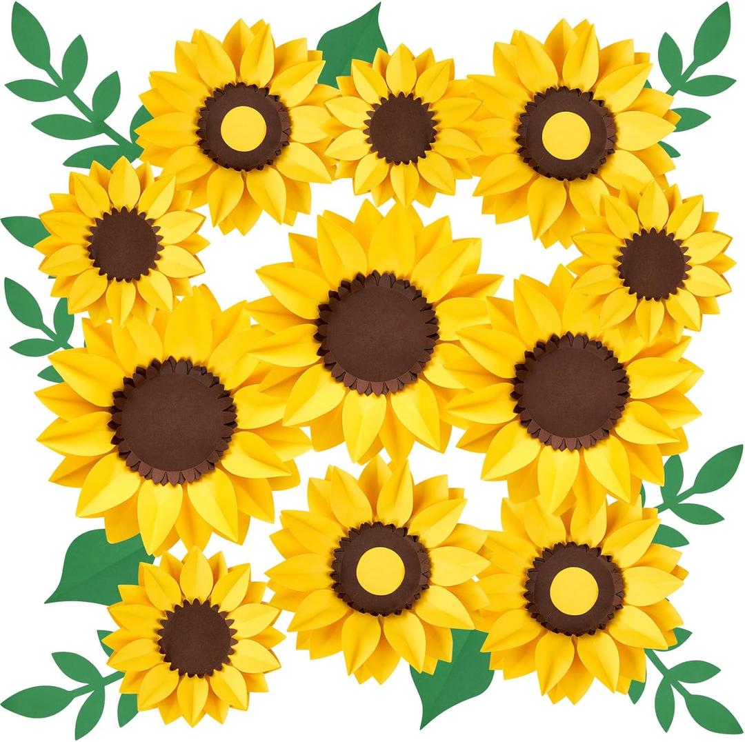 PATTEPOINT 11PCS Paper Flowers Decorations for Wall,Spring Artificial Sunflowers Bulletin Board Decoration 3D Giant Paper Flowers for Party Wedding Baby Shower Tea Party Backdrop Decor