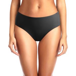 Tempt Me Women Bikini Bottoms Mid Waist Bathing Suit Swimsuit Ruched Swim Bottom (Black, Medium)