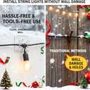 40 Pack Large Outdoor String Light Hooks - Reusable & Waterproof Adhesive Clips for Patio & Garden - Damage-Free, Clear Wire Holders for Christmas Garland, Decoration & Cable Management