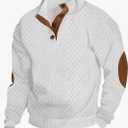 QOSOQ Men's Casual Sweatshirt Pullover Sweater Casual Long Sleeve Stand Collar Quarter Button Sweaters Medium