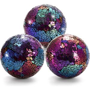 TOPZEA 3 Pack Decorative Glass Balls, 4 Inch Colorful Glass Mosaic Orbs Sphere Bowl Fillers Table Centerpiece Ball for Bowls, Vases, Dining Coffee Table Decor, Rainbow Color