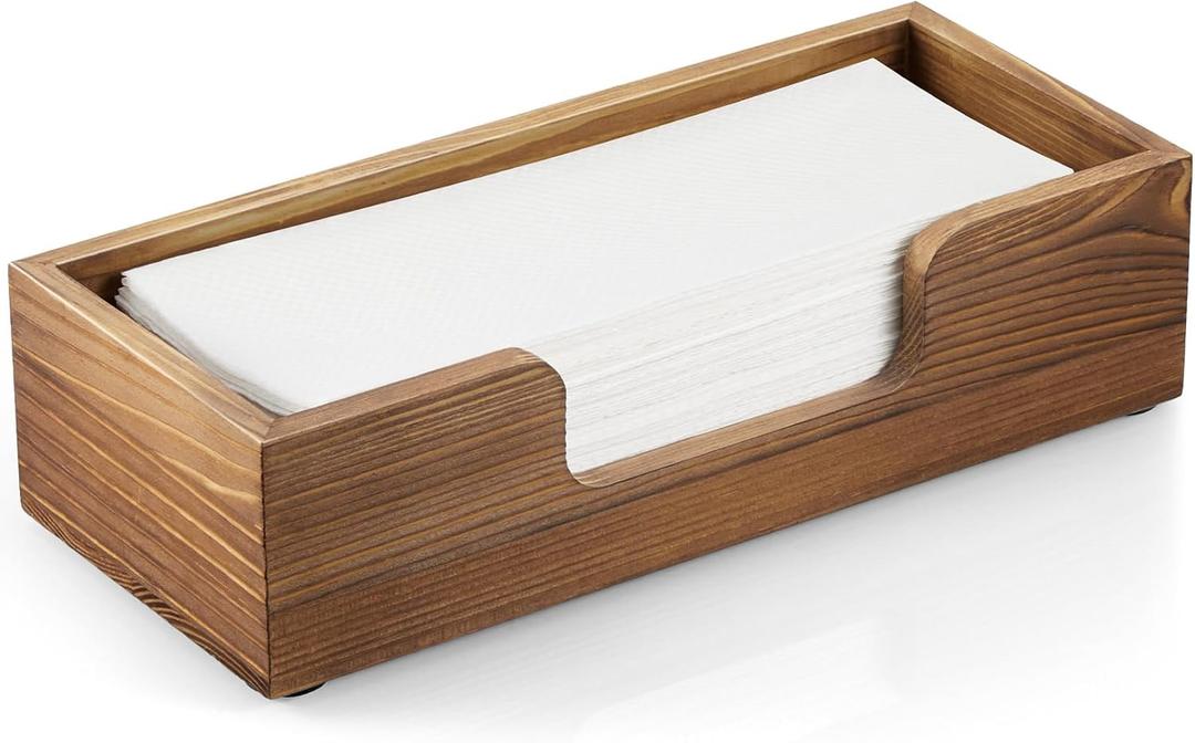 Paper Towel Dispenser Countertop, Burnt Wood Folded Paper Hand Towel Holder for Guest Bathroom, Commercial Tabletop Tissue Dispenser Tray for Multifold C-Fold, Z-Fold, Trifold (1 Pack,Small, Brown)