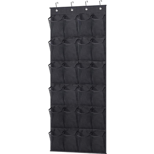 MISSLO Over The Door Shoe Rack for Door with 24 Large Mesh Pockets Size 13 Fitted Hanging Shoe Organizer Sturdy Closet Shoe Storage Holder, Black