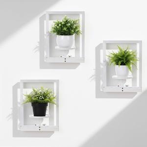 3 Pcs Wall Plant Holder Window Wooden Plant Shelves Photo Frame Planters Pot Holder Indoor Planters Wall Hanging Flower Pot Rack for Home Living Room Bedroom Entrance(Distressed White)
