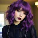 Dark Purple Short Bob Wigs with Bangs for Women Loose Wavy Wig Curly Wavy Shoulder Length Bob Synthetic Cosplay Wig for Girl Colorful Costume Wigs (Dark Purple)