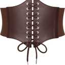 SANSTHS Wide Corset Belt for Women Lace-up Renaissance Corset Hight Waist Elastic Belt for Halloween Costume Parties (S:Fits waist from 27"-30", Coffee-style 1)