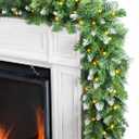 Jin&Bao 9FT Christmas Garland with Lights 100 LED Prelit Pine Needle, Real-Like Tips and Snow Branches Garland Christmas Decorations with Timer 8 Modes for Mantle Stairs Door Outdoor Decor