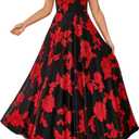 BTFBM Women Summer Floral Maxi Dresses Elegant Spaghetti Strap Dress Printed Party Dress Beach Long Dresses (Red, XL)