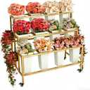 Three-layer Heavy-duty Metal Flower Bar Stand, Flower Cart Display Stand with Wheels, Flower Display Stand, Gold Flower Stand Without a Barrel (Gold)