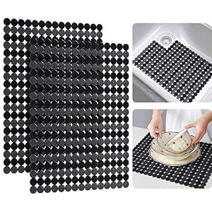 Bligli 2 Pack Sink Mat for Kitchen Sink: PVC Adjustable Sink Protector | Sink liner Pad | Dish Drying Mats, Easy to Clean & DIY Cut | 15.7 x 11.8 inch (Black)