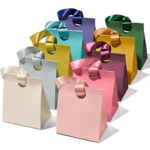 Vitalizart Paper Gift Bags With Ribbon Handles Set of 10 Assorted Colors Bulk Reusable For Gift Wrap Girls Kids Birthday Bridal Shower Party Favors Goodie Bags Candy Christmas 5.91"x3.54"x7.28" Small