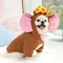 SEIS Winter Big Ear Mouse Dog Hoodies Cute Cheese Warm Pet Costume Halloween Cat Clothes for Small Medium Dogs Puppy French Bulldog Chihuahua (Brown, L (Chest Circumference 59cm/ 23.2"))