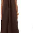 MISSACTIVER Women's Sleeveless Maxi Dress Scoop Neck Ruched Long Dress with Side Pockets Wide Shoulder Elegant Blouse Dresses (Brown) L