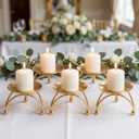 Cabilock 5Pcs Gold Candle Holders, 3In Metal Retro Candlestick Holders Set, Nordic Geometric Taper Pillar Candle Stand for Tabletop Centerpiece Decor, Wedding, Party, Mantle & Holiday Events