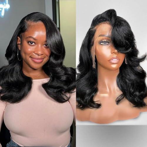 UVVUVV 16 Inch Bob Wig Human Hair 13x4 Frontal Lace Wig Body Wave HD Lace Front Wigs Human Hair Pre Plucked Glueless Bob Wigs for Women