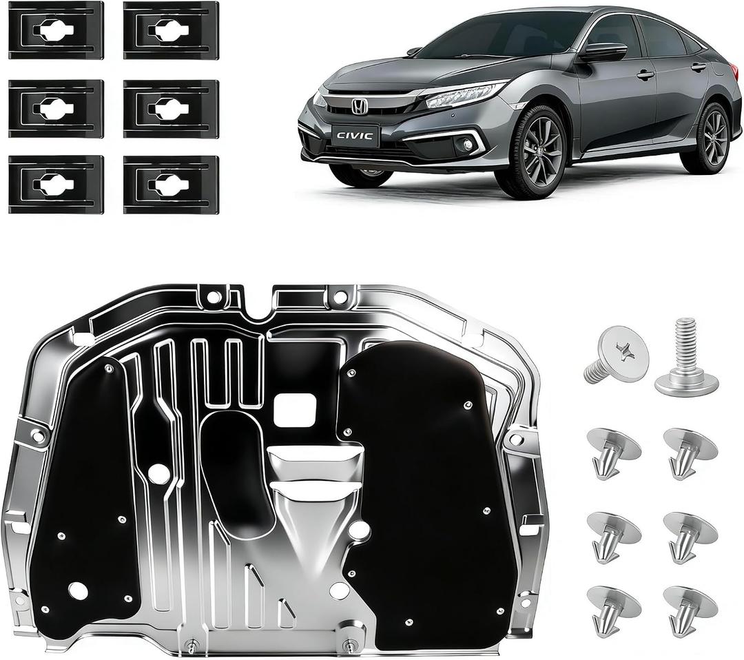 Engine Splash Shield Guard Compatible with 2016-2021 Civic Engine Case Guard Under Car Shield Cover Replacement 74110-TBA-A00 90674-TY2-A01 Engine Splash Guard