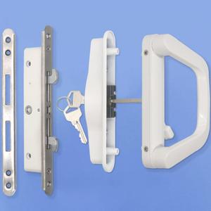 Sliding Patio Door Handle Set with Mortise Lock, Suitable for Sliding Glass Patio Door Thickness from 1.5in to 2in, 4-15/16" Screw Holes, Need to Drill, Reversible Design, Keyed, White