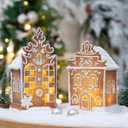 2Pc Christmas Gingerbread Village House Gingerbread Figurines Table Decorations Resin Xmas Gingerbread House Christmas Pre Lit LED Village Figurines Home Decor.