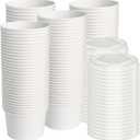 ESSENTIAL Paper Ice Cream Cups with Lids, 120pcs 8oz Disposable Dessert Bowls with Lids for Hot or Cold Food, Paper Snack Containers for Sundae, Frozen Yogurt, Soup (White)