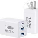 1Pack Mac Book Charger 140W, USB C Fast Charger Foldable 3-Port Multi-Device Fast Power Adapter, USB C Charger for MacBook pro/Air, Dell, Samsung Galaxy, iPad Pro, and More(White)