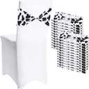 Newwiee 24 Pcs Cow Stripe Chair Sashes Spandex Cow Chair Bands Animal Print Elastic Chairs Sashes Bow Polyester Bands Ties Without Buckle for Animal Safari Jungle Theme Party Birthday Decor