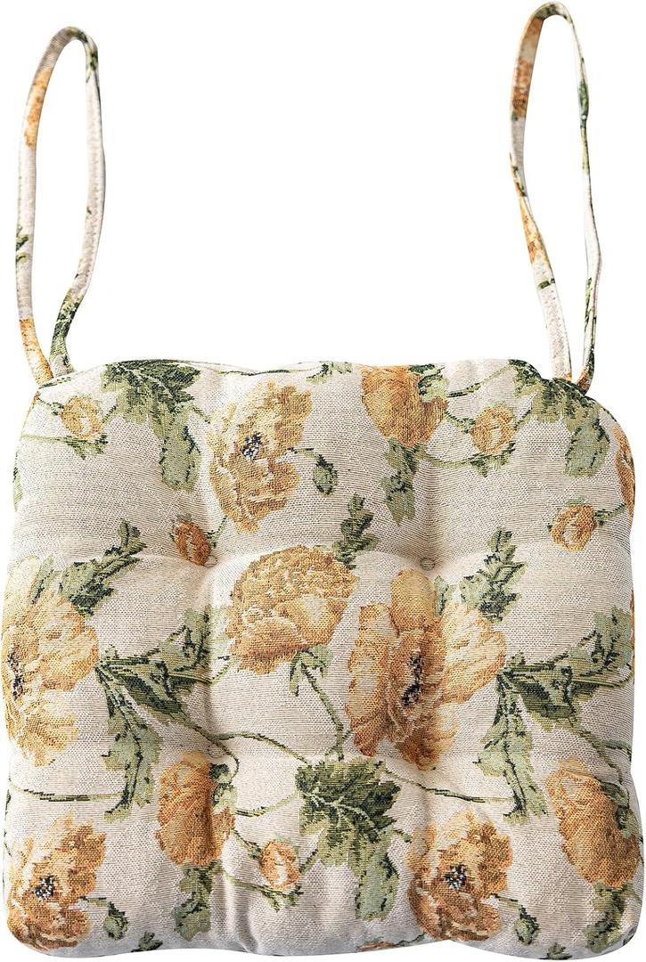 vctops Farmhouse Floral Print Chair Cushions with Ties U-Shaped Soft Comfortable Chair Pads Non Slip Seat Cushions for Indoor Dining Room and Kitchen Chairs (Flower D,16"x16")