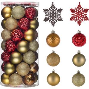 Valery Madelyn Christmas Tree Decorations Ornament Set, 50ct 2.36 Inches Red and Brown Shatterproof Christmas Ball Ornaments Hanging Xmas Holiday Party Decor (Large)
