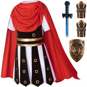 Child Medieval Roman Warrior Knight Renaissance Performance Costume with Accessories (4-5Years(120cm), White)