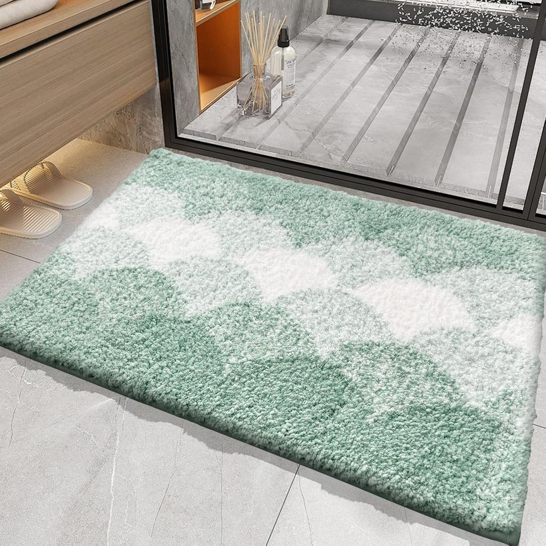 Bathroom Rugs, Thick Absorbent Bath Mat Rug Non Slip, Soft Shaggy Bath Room Floor Mats for Bathroom, Machine Washable,(16"24",Sage Green)